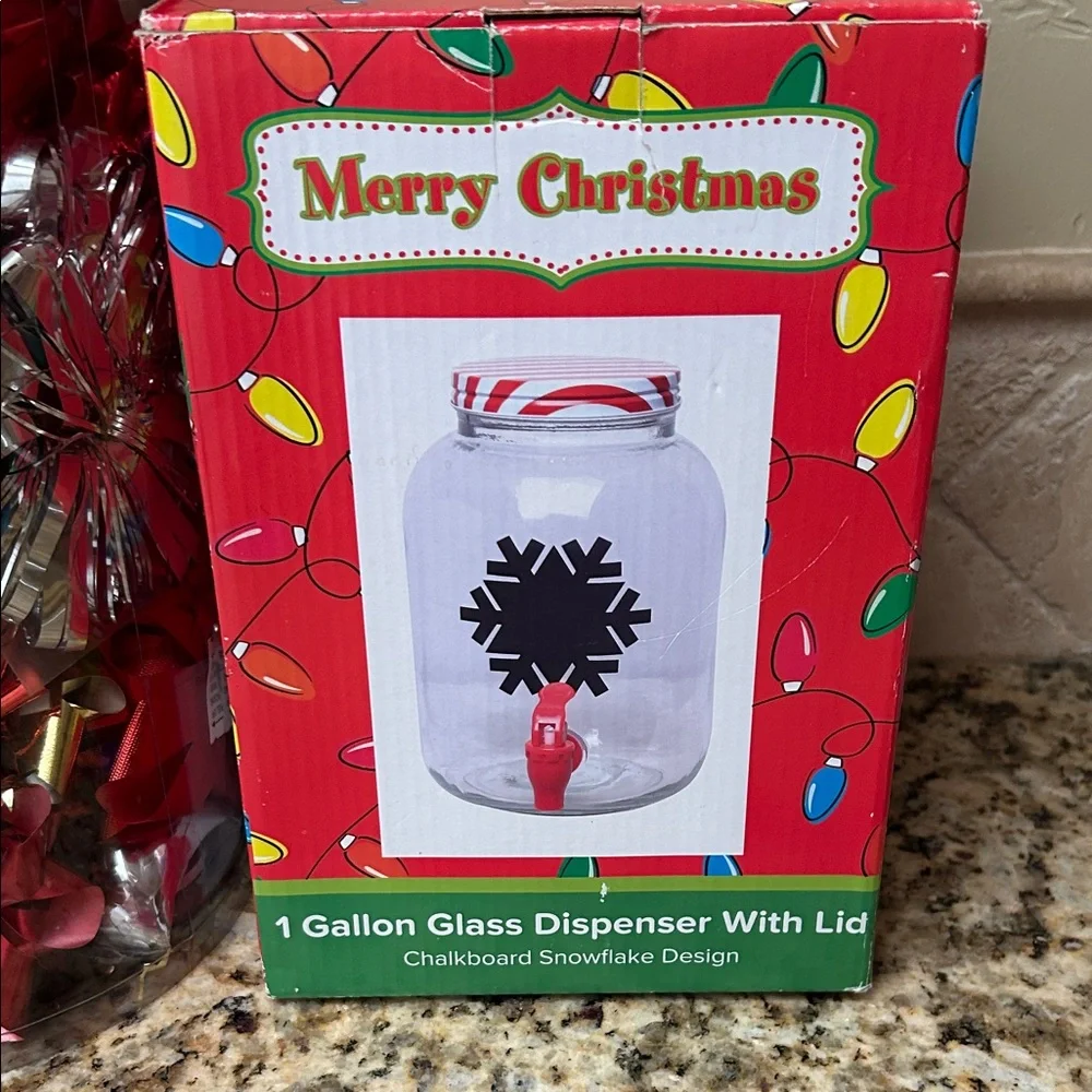 Target Holiday Glass Dispenser with Red, Green, and Gold Bows